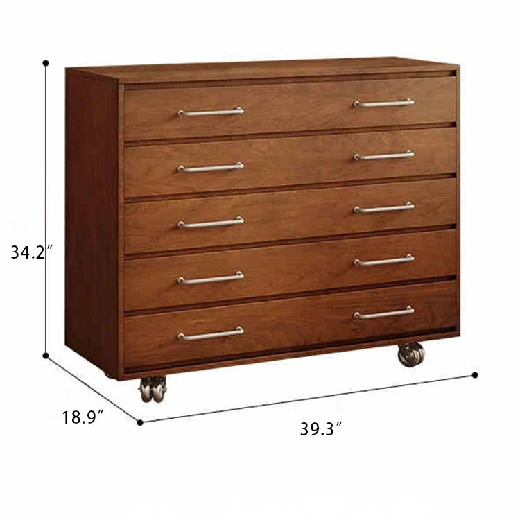 Modern Ash Wood Drawer Cabinet with Stainless Steel Handles – Sleek Storage Solution hmr-4763