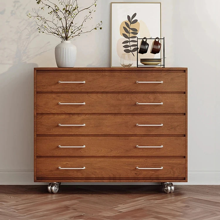 Modern Ash Wood Drawer Cabinet with Stainless Steel Handles – Sleek Storage Solution hmr-4763