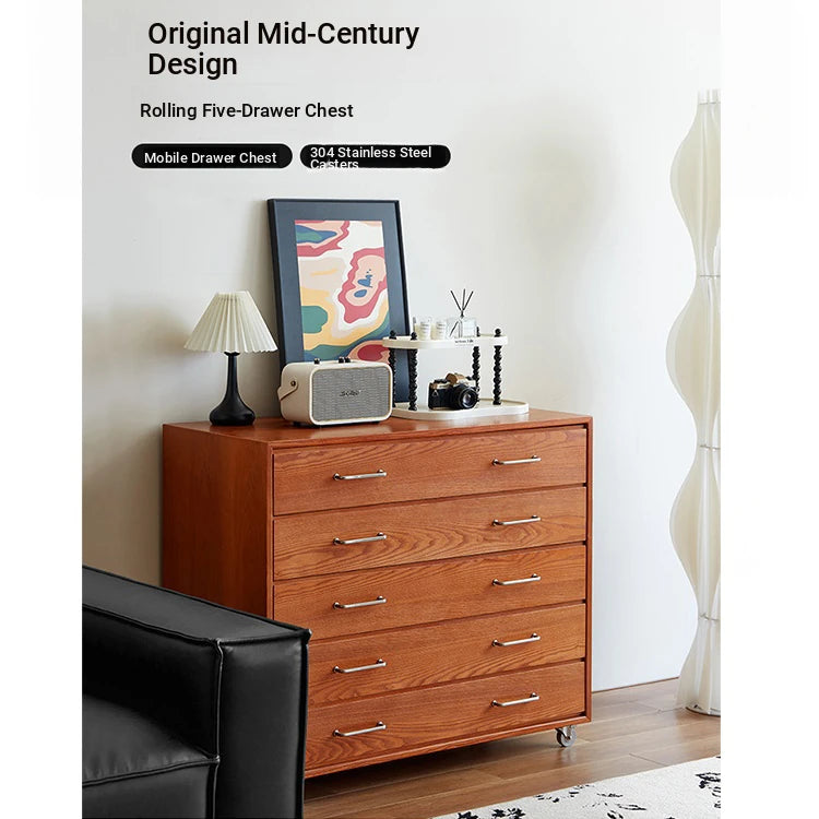 Modern Ash Wood Drawer Cabinet with Stainless Steel Handles – Sleek Storage Solution hmr-4763