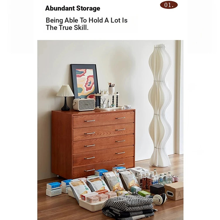Modern Ash Wood Drawer Cabinet with Stainless Steel Handles – Sleek Storage Solution hmr-4763