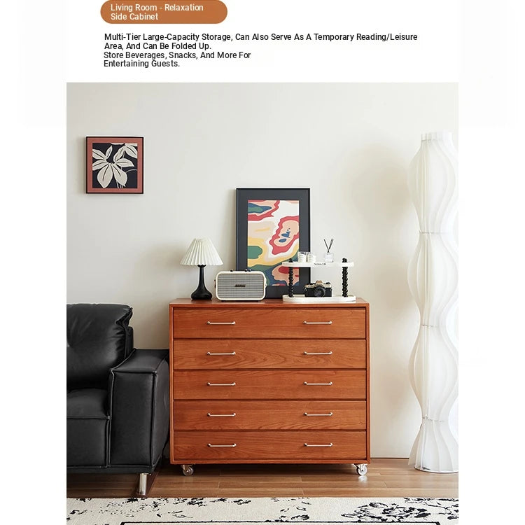 Modern Ash Wood Drawer Cabinet with Stainless Steel Handles – Sleek Storage Solution hmr-4763