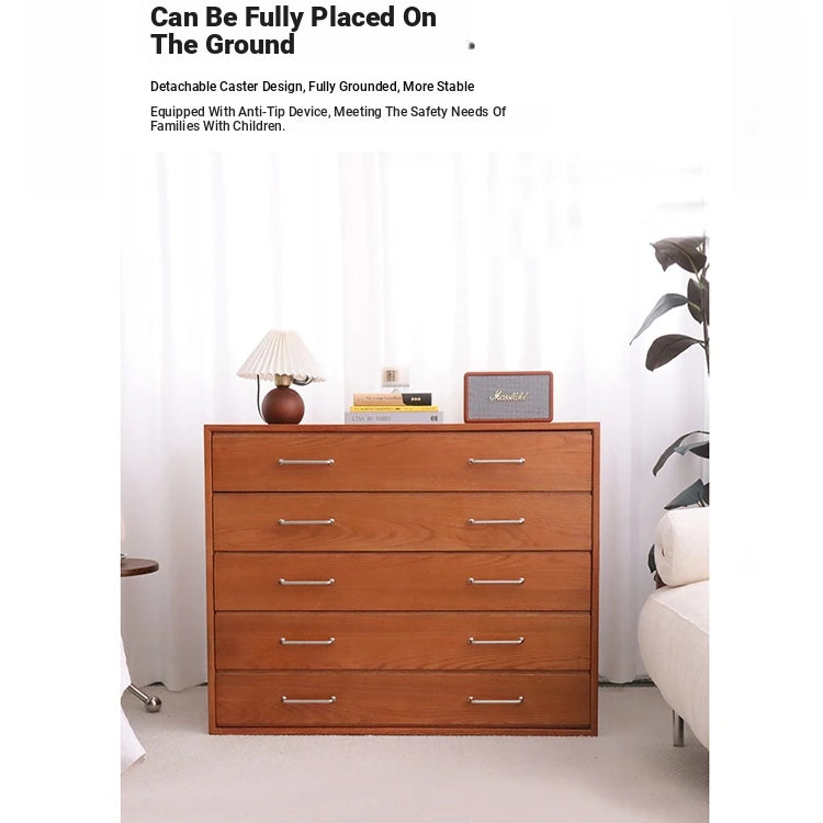 Modern Ash Wood Drawer Cabinet with Stainless Steel Handles – Sleek Storage Solution hmr-4763