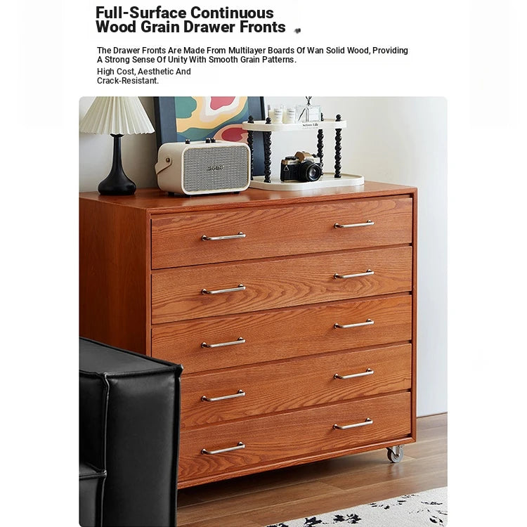 Modern Ash Wood Drawer Cabinet with Stainless Steel Handles – Sleek Storage Solution hmr-4763