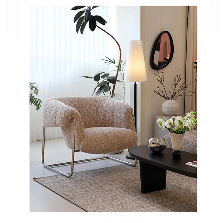 Modern Black Stainless Faux Lambswool Accent Chair – Chic and Cozy Living Room Furniture hmr-4766