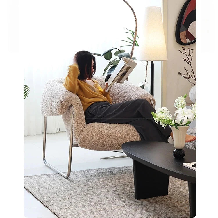 Modern Black Stainless Faux Lambswool Accent Chair – Chic and Cozy Living Room Furniture hmr-4766