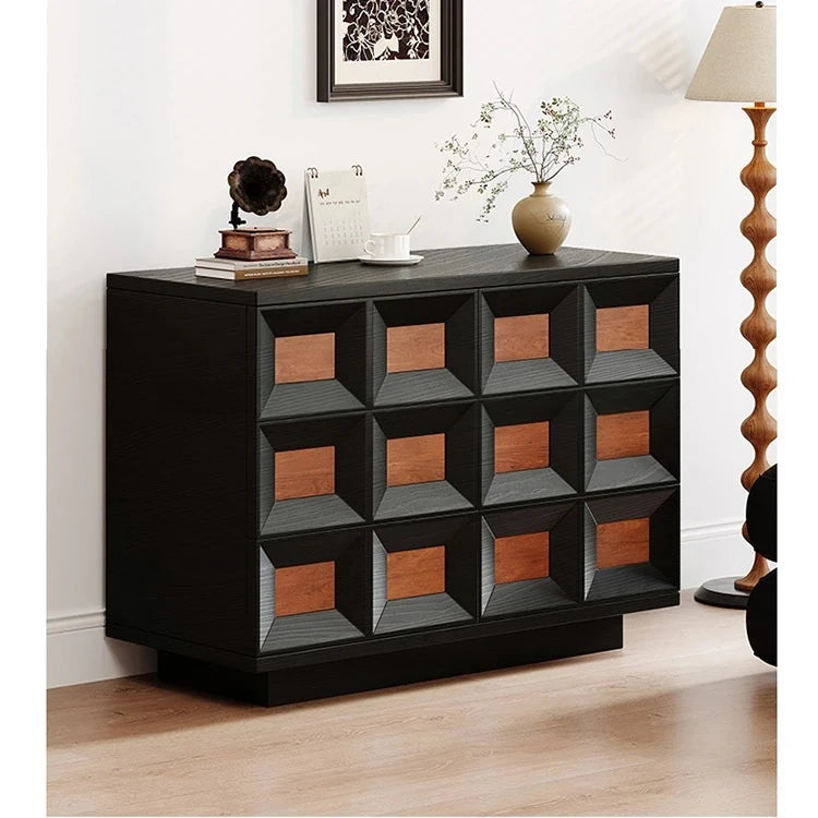 Stylish Ash Wood Cabinet with Geometric Design - Modern Storage Solution for Your Home hmr-4768