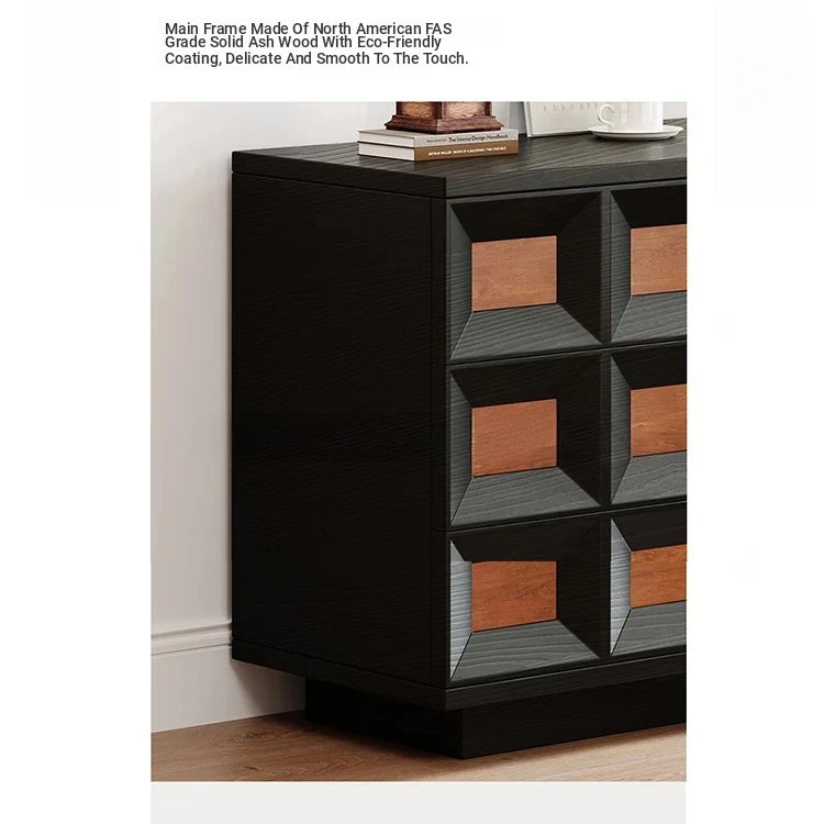 Stylish Ash Wood Cabinet with Geometric Design - Modern Storage Solution for Your Home hmr-4768