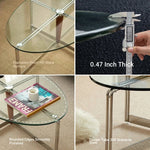 Sleek Glass Oval Coffee Table with Ash Wood & Stainless Steel Accents - Modern Living Room Design hmr-4774