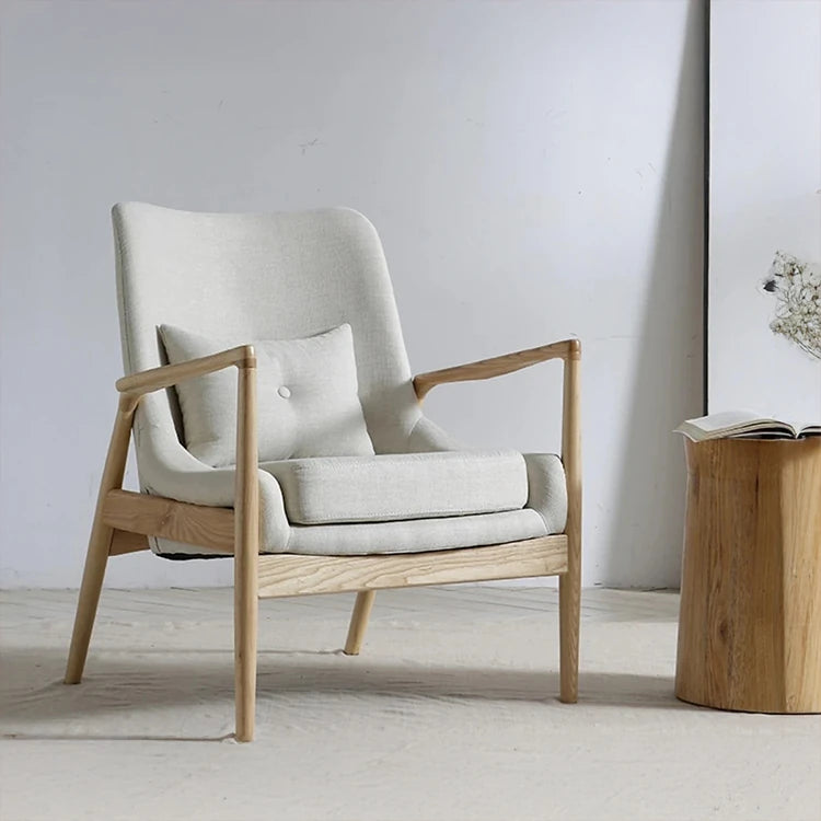 Stylish Ash Wood Armchair with Cotton-Linen Upholstery – Perfect for Modern Living Spaces hmr-4775