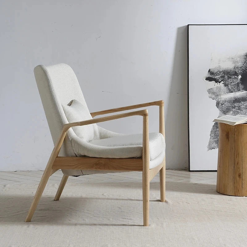 Stylish Ash Wood Armchair with Cotton-Linen Upholstery – Perfect for Modern Living Spaces hmr-4775