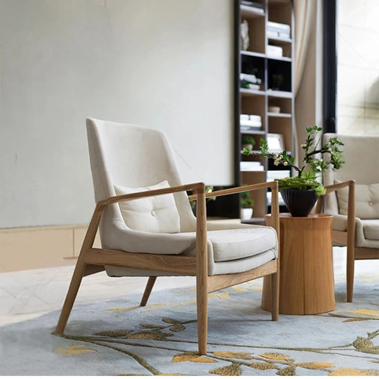Stylish Ash Wood Armchair with Cotton-Linen Upholstery – Perfect for Modern Living Spaces hmr-4775