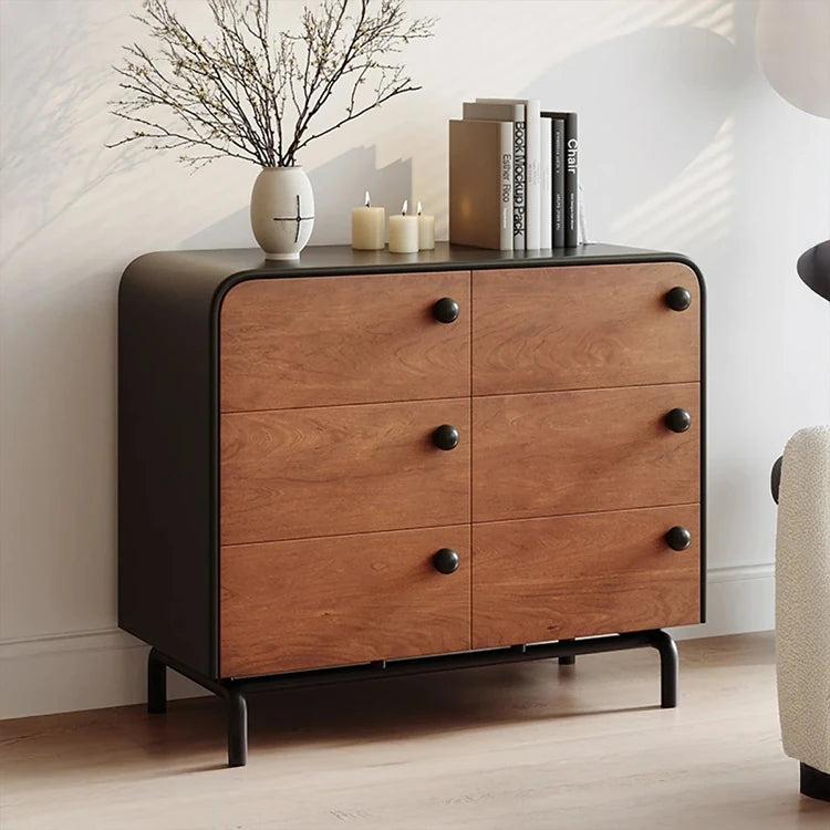 Modern Ash Wood Cabinet with Stylish Black Accents - 6-Drawer Storage Solution for Home Décor hmr-4777