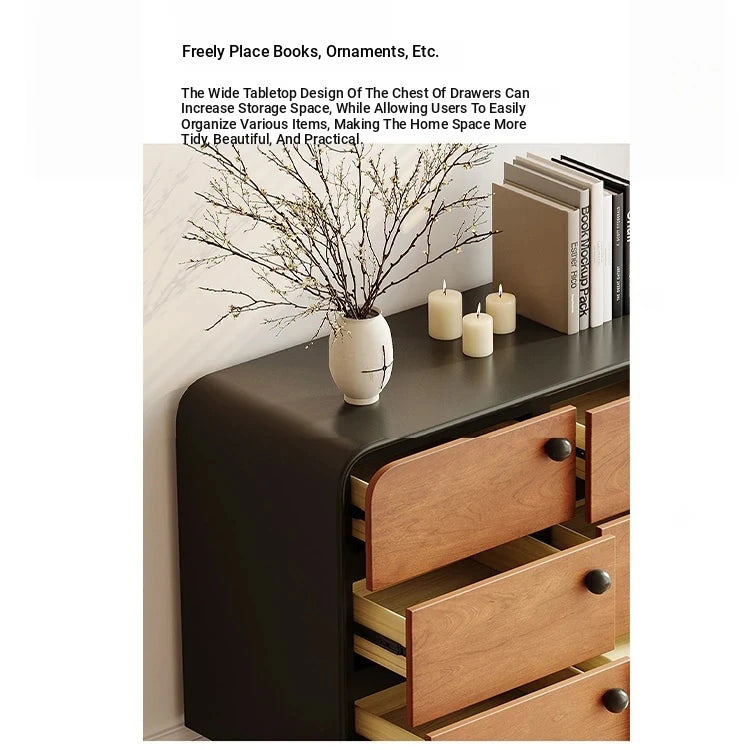 Modern Ash Wood Cabinet with Stylish Black Accents - 6-Drawer Storage Solution for Home Décor hmr-4777