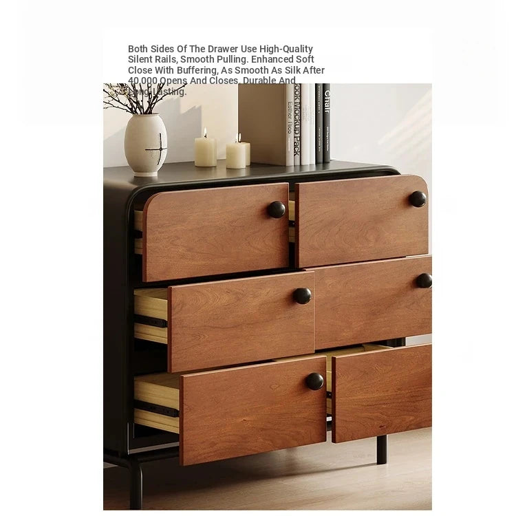 Modern Ash Wood Cabinet with Stylish Black Accents - 6-Drawer Storage Solution for Home Décor hmr-4777