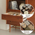 Mid-Century Modern Ash Wood Cabinet with Glass Display and Drawers - Stylish Storage Solution for Home and Office hmr-4779