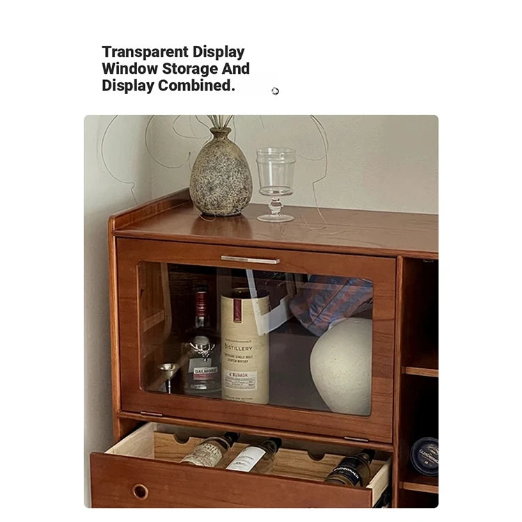 Mid-Century Modern Ash Wood Cabinet with Glass Display and Drawers - Stylish Storage Solution for Home and Office hmr-4779
