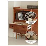 Mid-Century Modern Ash Wood Cabinet with Glass Display and Drawers - Stylish Storage Solution for Home and Office hmr-4779