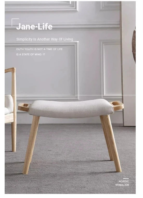 Stylish Ash Wood Stool with Cotton-Linen Upholstery - Perfect Accent for Modern Interiors hmr-4804