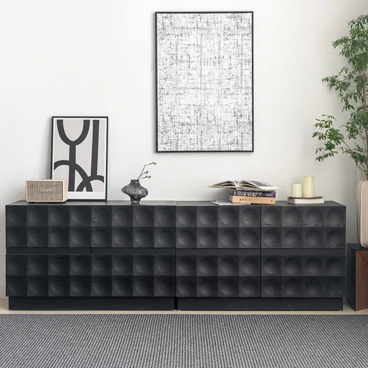 Modern Ash Wood Cabinet with Textured 3D Design - Stylish Storage Solution hms-4052