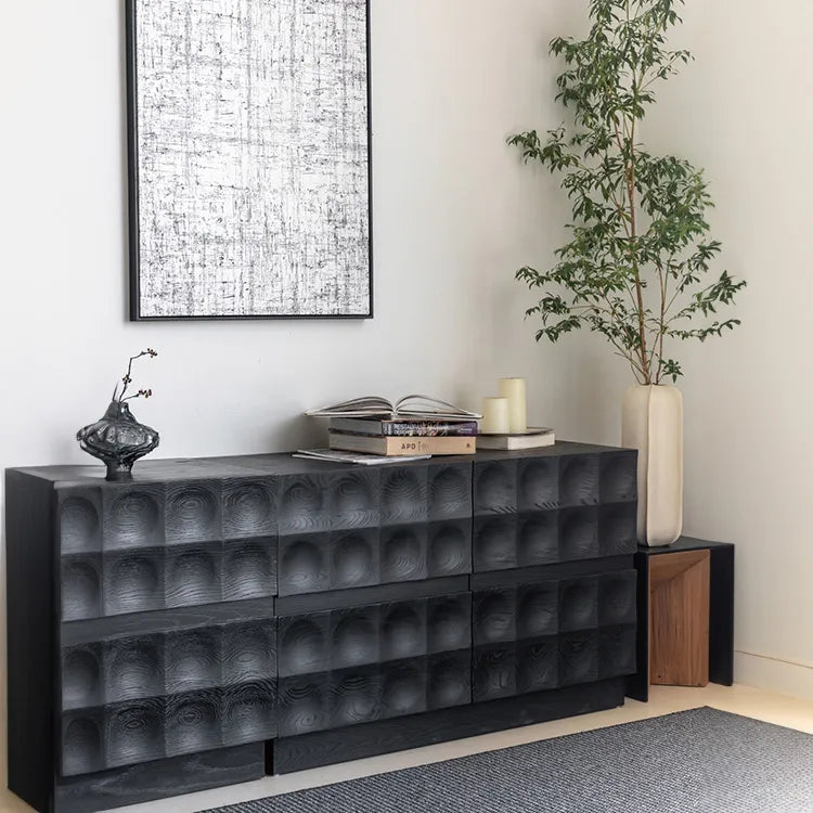 Modern Ash Wood Cabinet with Textured 3D Design - Stylish Storage Solution hms-4052