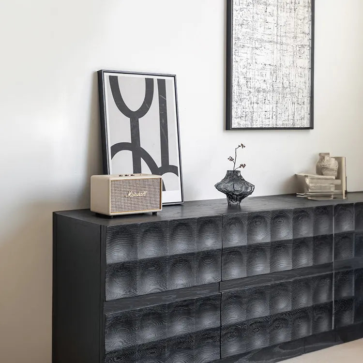 Modern Ash Wood Cabinet with Textured 3D Design - Stylish Storage Solution hms-4052