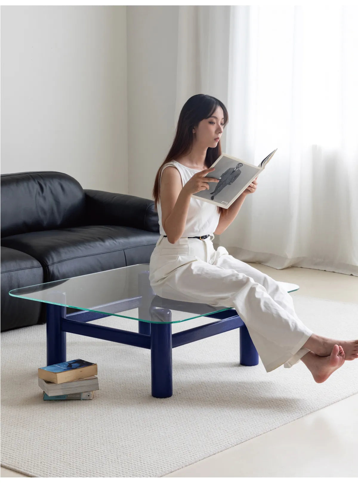 Stylish Tempered Glass & Ash Wood Coffee Table - Modern Rectangular Design for Living Room Décor hms-4057