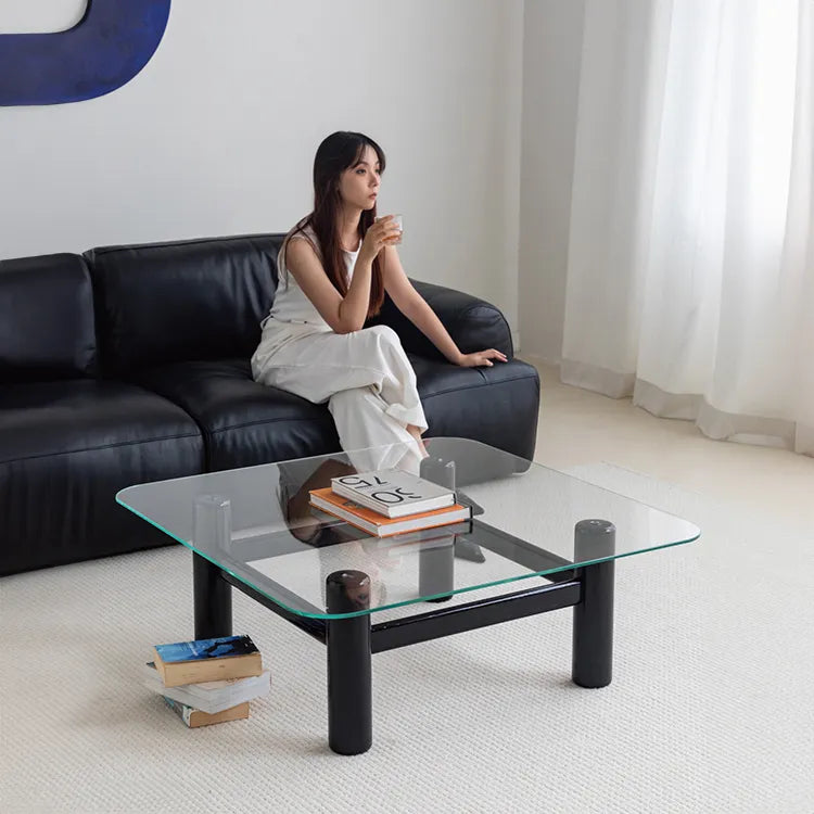 Stylish Tempered Glass & Ash Wood Coffee Table - Modern Rectangular Design for Living Room Décor hms-4057