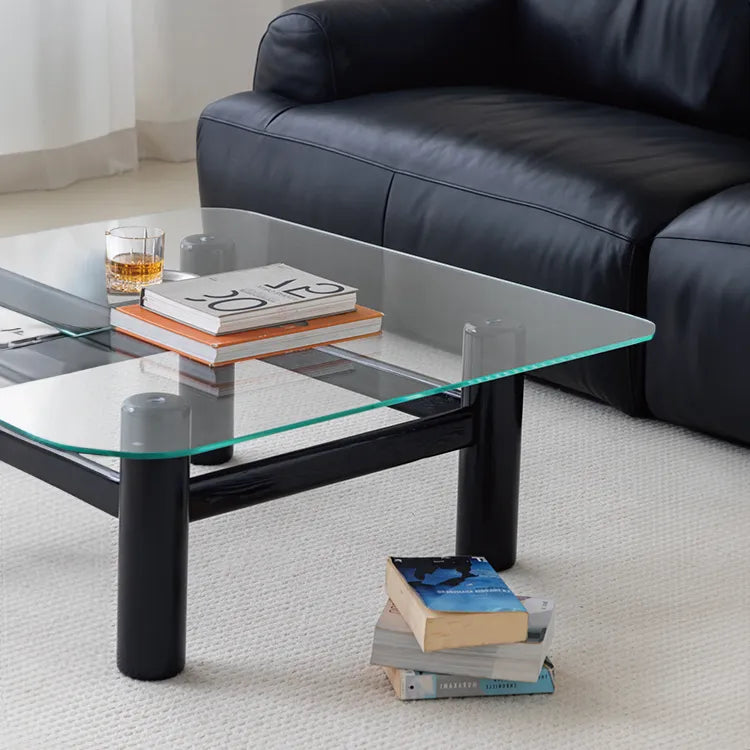 Stylish Tempered Glass & Ash Wood Coffee Table - Modern Rectangular Design for Living Room Décor hms-4057