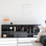 Modern Ash Wood Cabinet with Multi-Layer Shelves and Tempered Glass Doors hms-4059