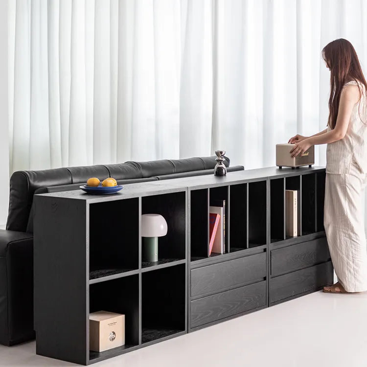 Modern Ash Wood Cabinet with Multi-Layer Shelves and Tempered Glass Doors hms-4059