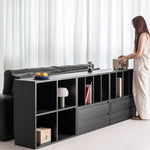 Modern Ash Wood Cabinet with Multi-Layer Shelves and Tempered Glass Doors hms-4059