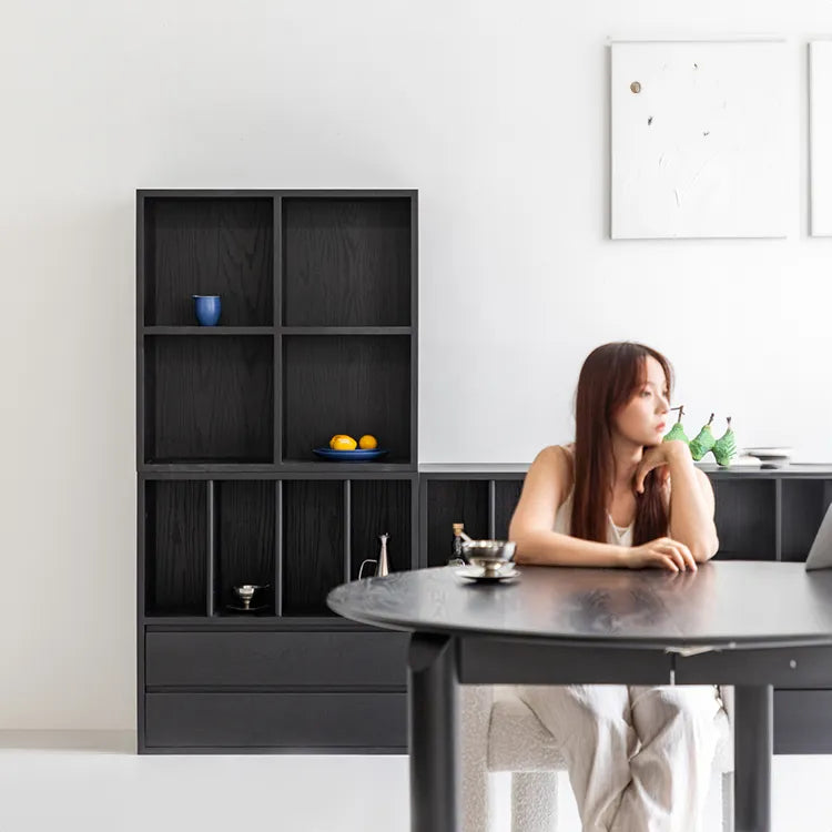 Modern Ash Wood Cabinet with Multi-Layer Shelves and Tempered Glass Doors hms-4059