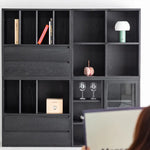 Modern Ash Wood Cabinet with Multi-Layer Shelves and Tempered Glass Doors hms-4059