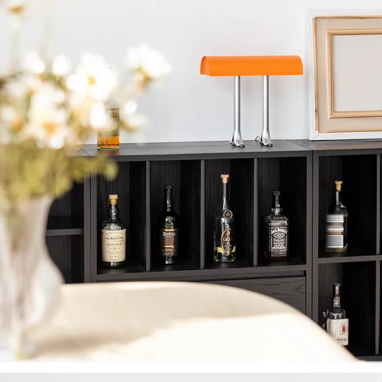 Modern Ash Wood Cabinet with Multi-Layer Shelves and Tempered Glass Doors hms-4059