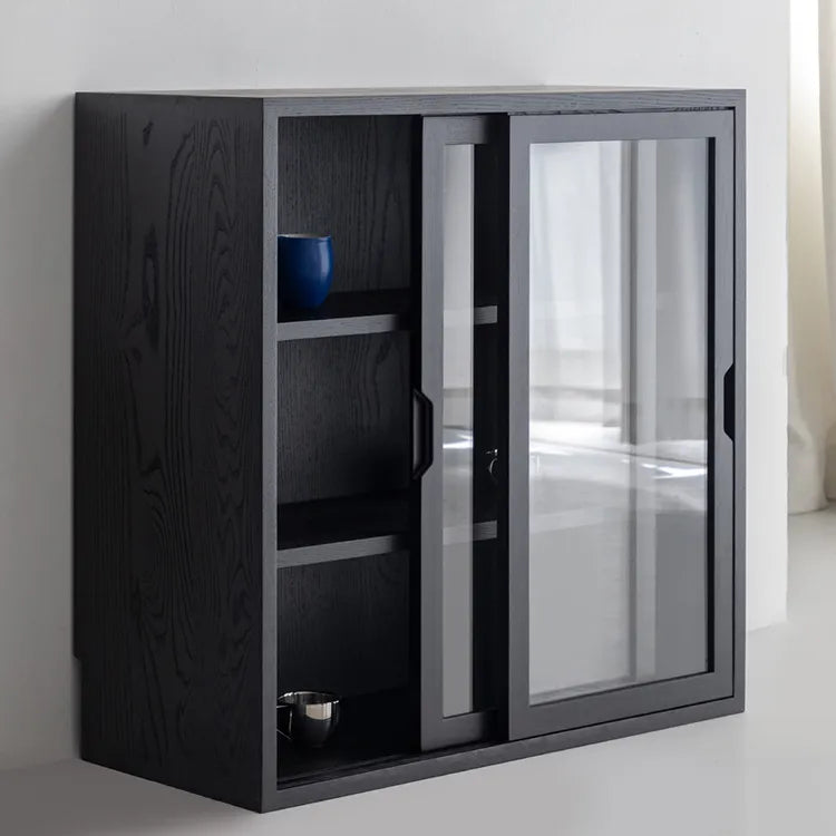 Modern Ash Wood Cabinet with Multi-Layer Shelves and Tempered Glass Doors hms-4059