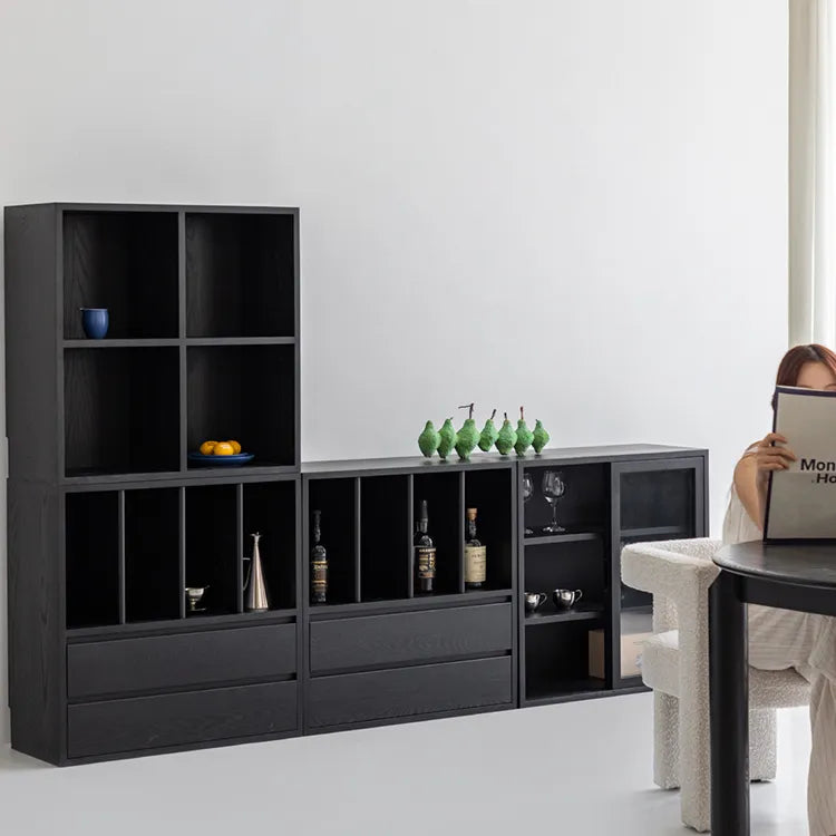 Modern Ash Wood Cabinet with Multi-Layer Shelves and Tempered Glass Doors hms-4059