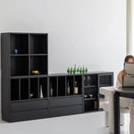 Modern Ash Wood Cabinet with Multi-Layer Shelves and Tempered Glass Doors hms-4059