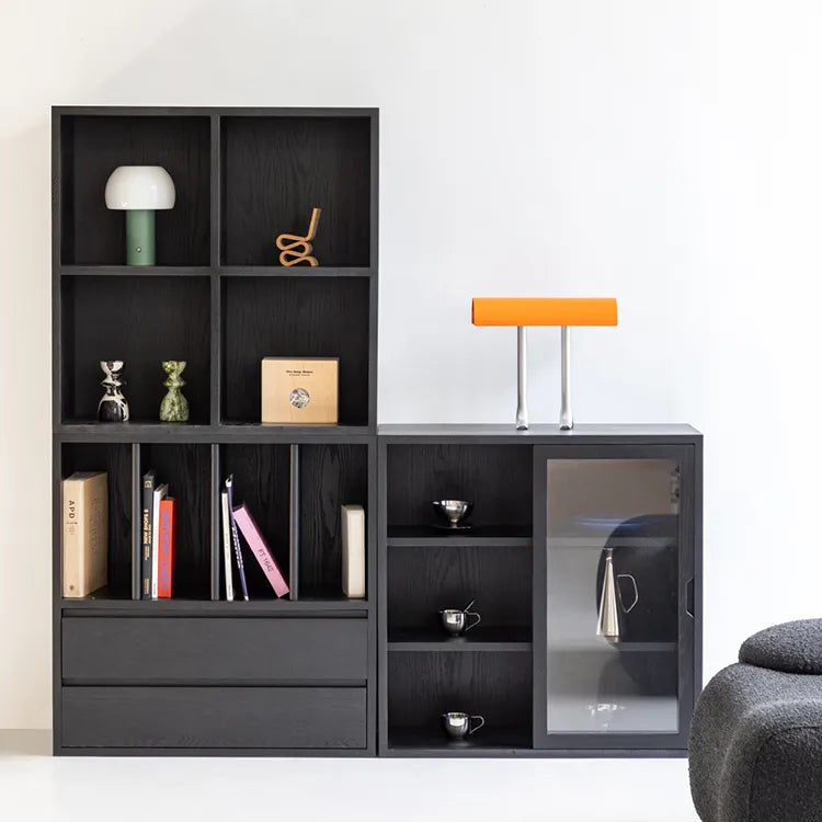 Modern Ash Wood Cabinet with Multi-Layer Shelves and Tempered Glass Doors hms-4059