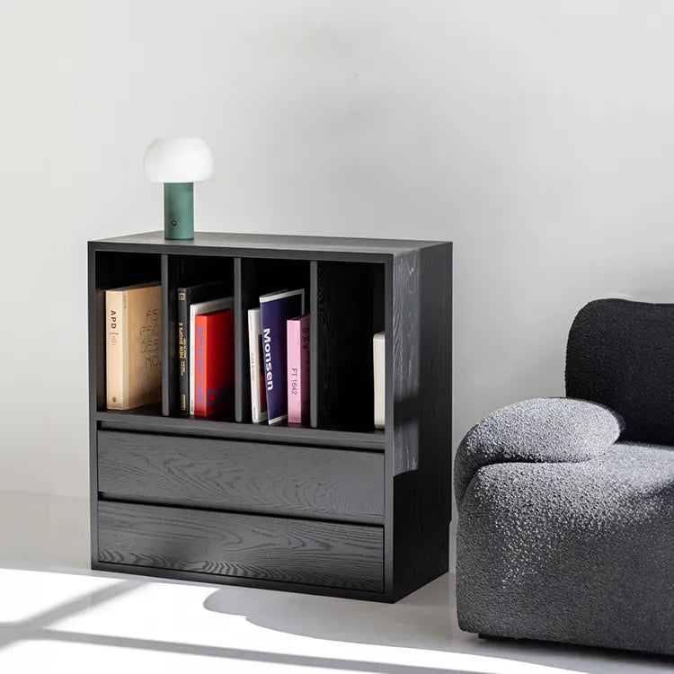 Modern Ash Wood Cabinet with Multi-Layer Shelves and Tempered Glass Doors hms-4059