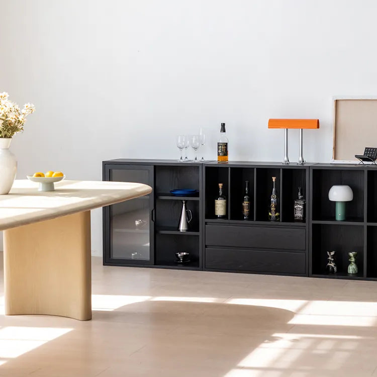 Modern Ash Wood Cabinet with Multi-Layer Shelves and Tempered Glass Doors hms-4059