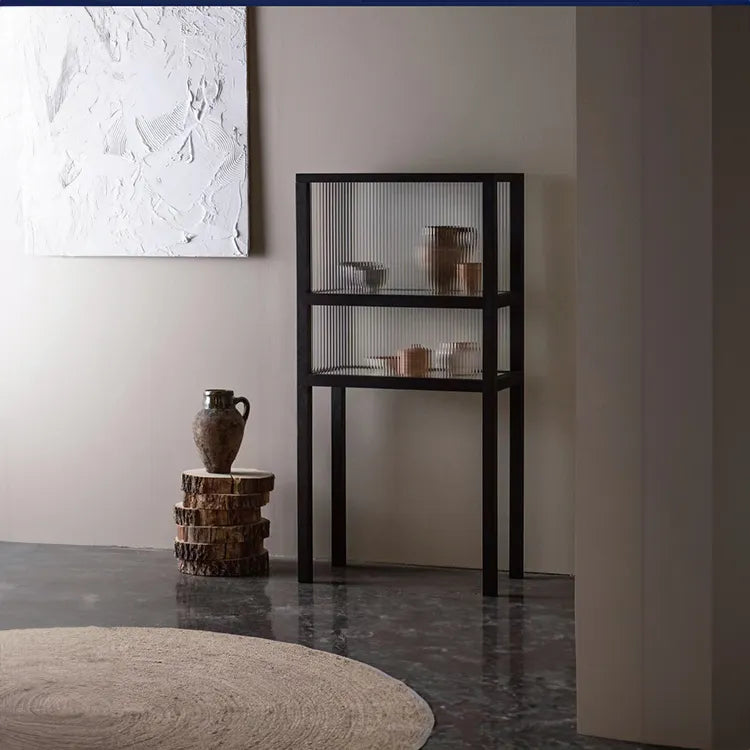 Sleek Ash Wood Display Cabinet with Tempered Glass Doors - Modern Home Essentials hms-4060