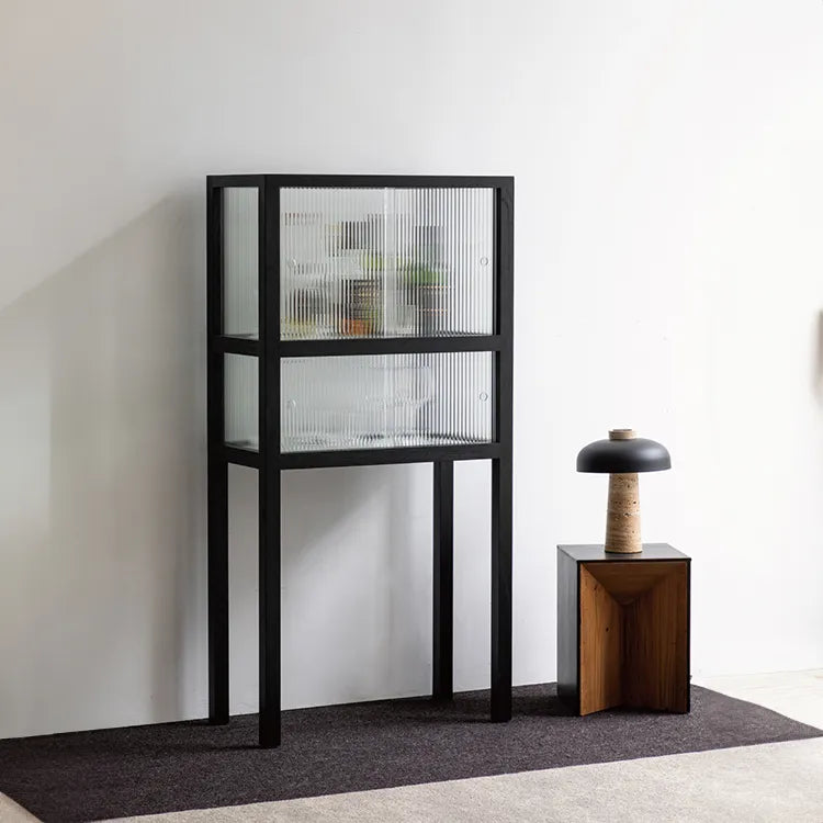 Sleek Ash Wood Display Cabinet with Tempered Glass Doors - Modern Home Essentials hms-4060