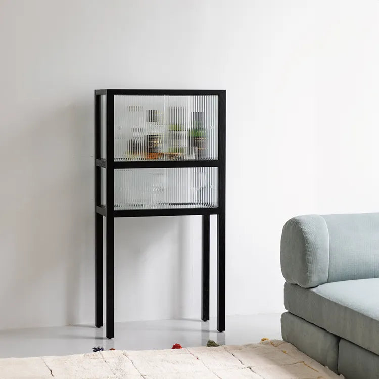 Sleek Ash Wood Display Cabinet with Tempered Glass Doors - Modern Home Essentials hms-4060