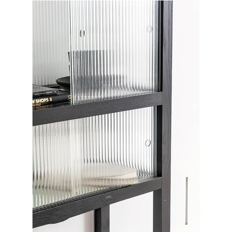 Sleek Ash Wood Display Cabinet with Tempered Glass Doors - Modern Home Essentials hms-4060