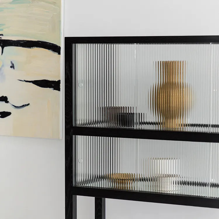 Sleek Ash Wood Display Cabinet with Tempered Glass Doors - Modern Home Essentials hms-4060