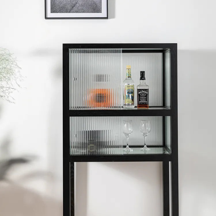 Sleek Ash Wood Display Cabinet with Tempered Glass Doors - Modern Home Essentials hms-4060