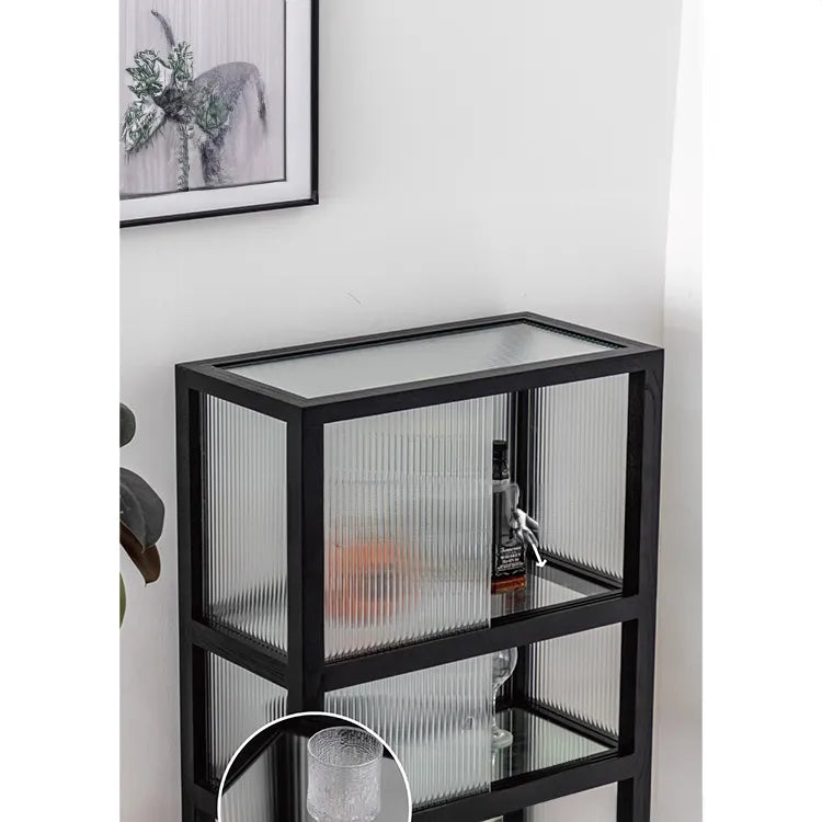 Sleek Ash Wood Display Cabinet with Tempered Glass Doors - Modern Home Essentials hms-4060