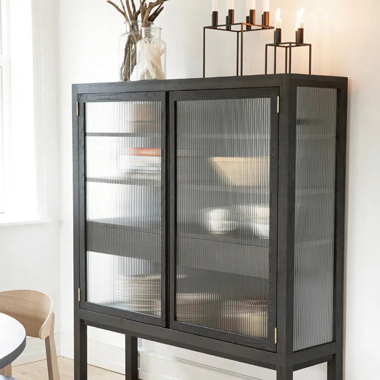 Sleek Ash Wood Display Cabinet with Tempered Glass Doors - Modern Home Essentials hms-4060