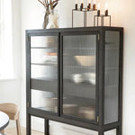 Sleek Ash Wood Display Cabinet with Tempered Glass Doors - Modern Home Essentials hms-4060