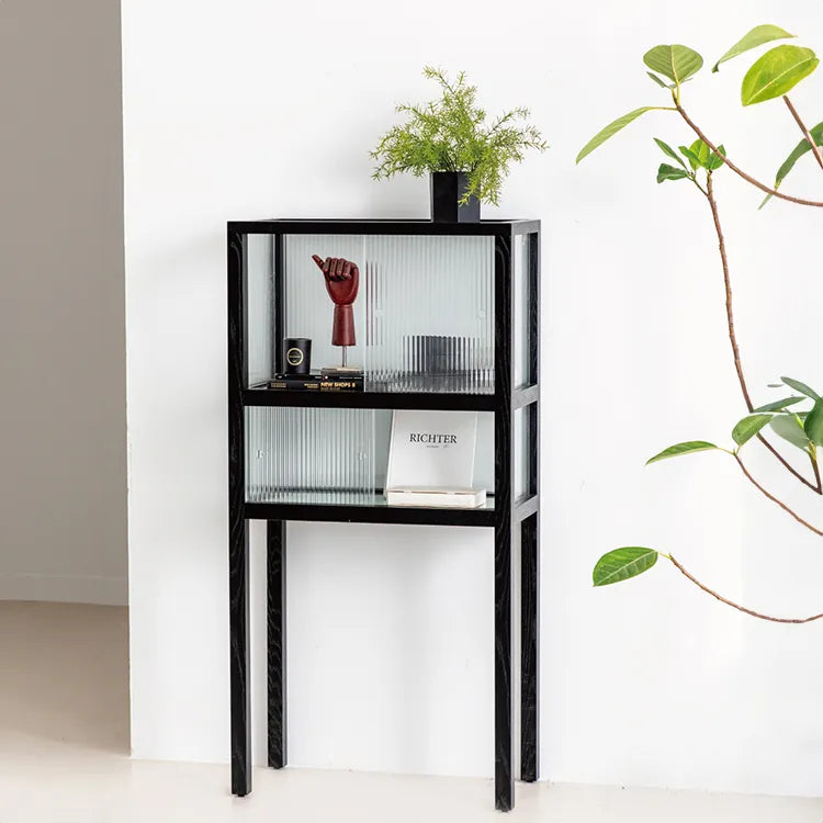 Sleek Ash Wood Display Cabinet with Tempered Glass Doors - Modern Home Essentials hms-4060